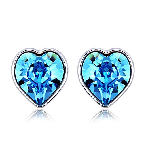 Aquamarine Crystals Heart Stud Earrings