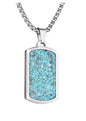 Stainless Steel Gemstone Dog Tag Necklace - Green Turquoise