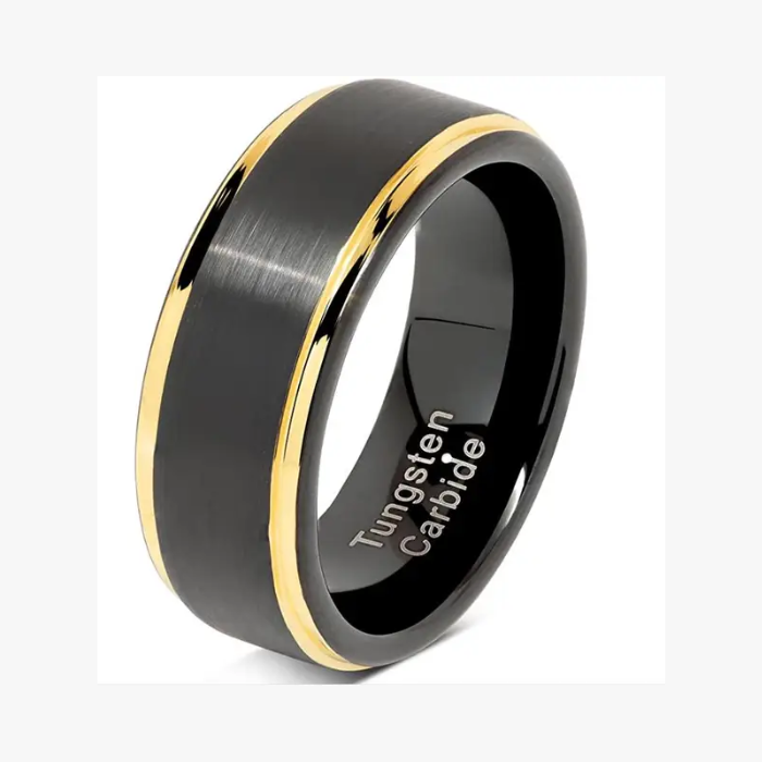 Black and Gold Beveled Edge Tungsten Carbide Ring