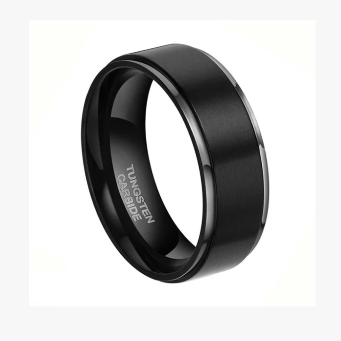 Black Beveled Edge Tungsten Carbide Ring