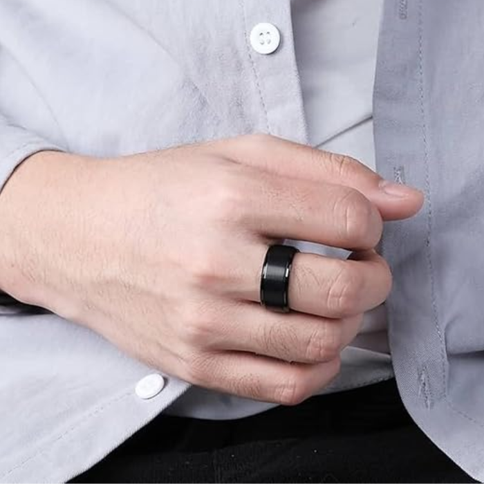 Black Beveled Edge Tungsten Carbide Ring