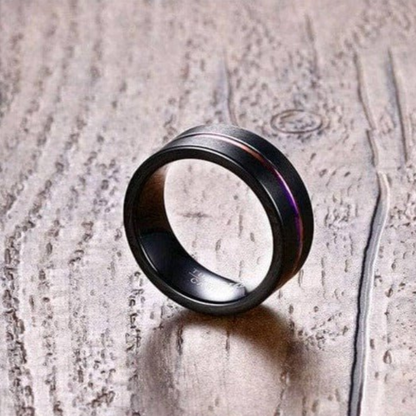 Black Tungsten Carbide Ring with Rainbow Line