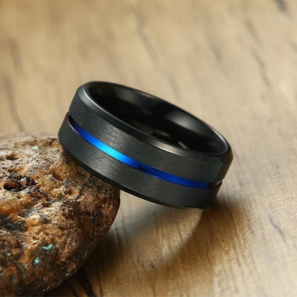 Blue Channel Tungsten Carbide Ring