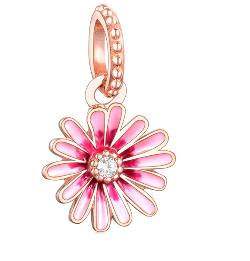 S925 Pink Daisy Flower Charm