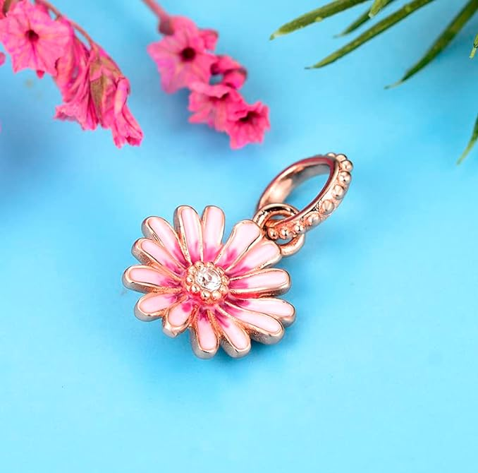 S925 Pink Daisy Flower Charm