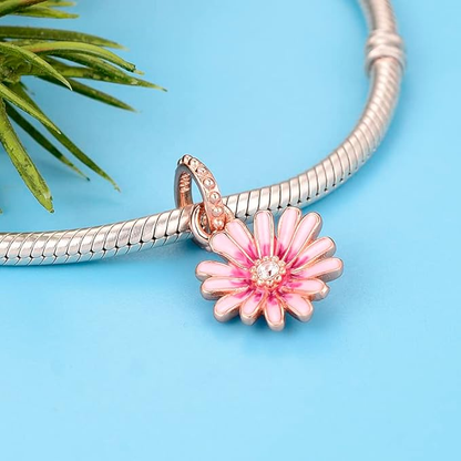 S925 Pink Daisy Flower Charm