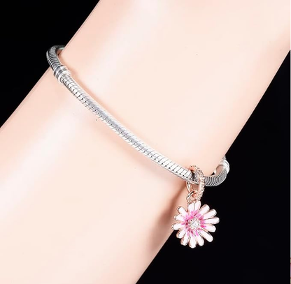 S925 Pink Daisy Flower Charm