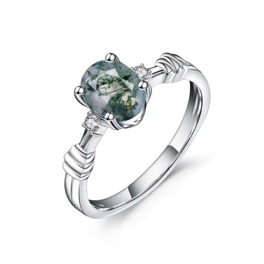 Juliet S925 Green Moss Agate Ring