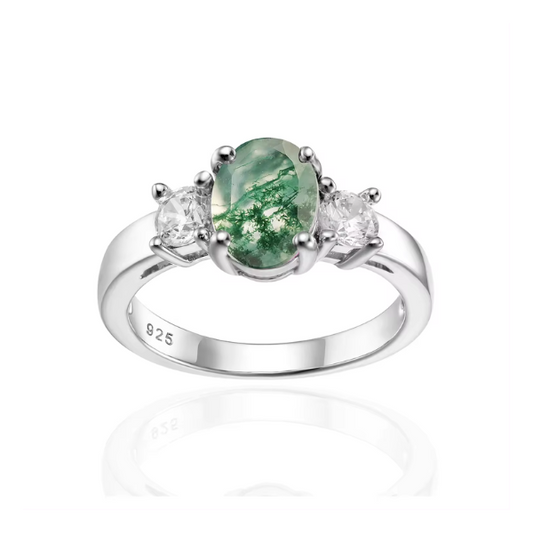 Penny S925 Oval Green Moss Agate Ring