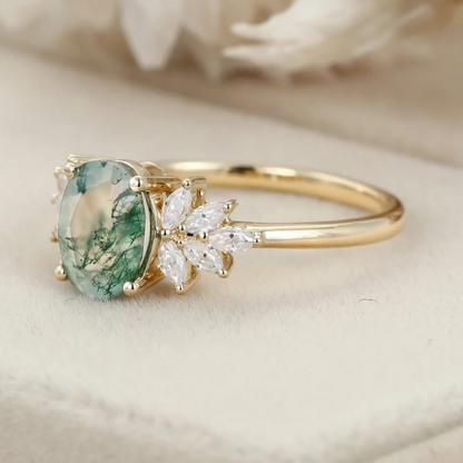 Moss Agate Oval Promise Ring