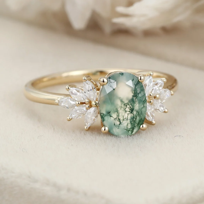 Moss Agate Oval Promise Ring