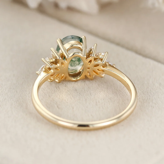 Moss Agate Oval Promise Ring