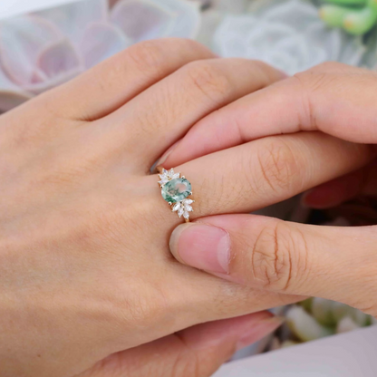 Moss Agate Oval Promise Ring