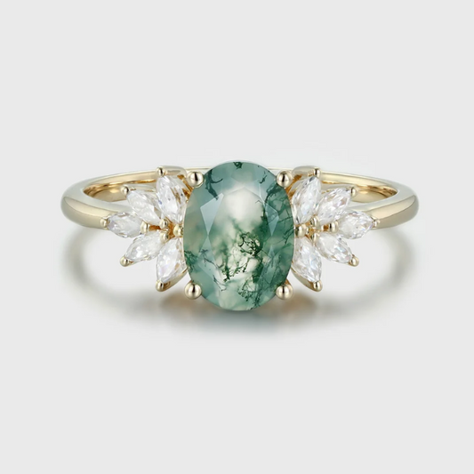 Moss Agate Oval Promise Ring