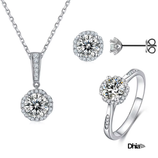 Dhia S925 Moissanite Solitaire Halo Jewelry Set