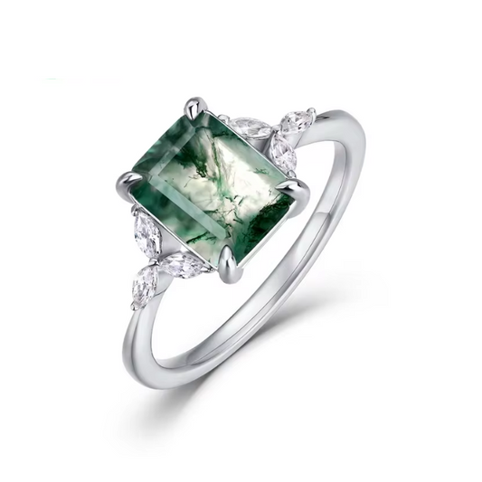 Dhia Emerald Cut Natural Moss Agate Ring