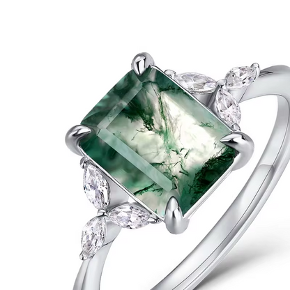 Dhia Emerald Cut Natural Moss Agate Ring