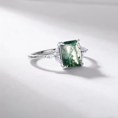 Dhia Emerald Cut Natural Moss Agate Ring