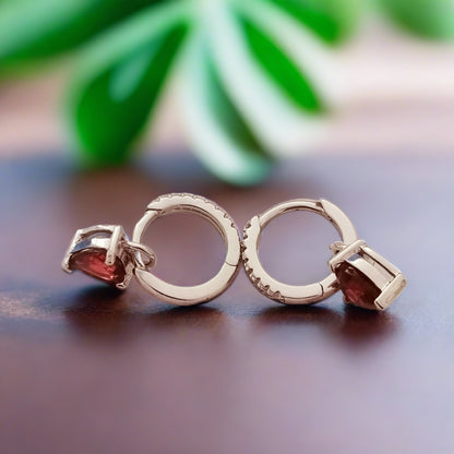 Heart Cut Earrings in Red Garnet