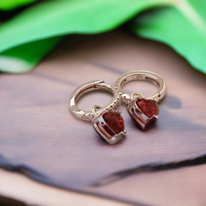 Heart Cut Earrings in Red Garnet