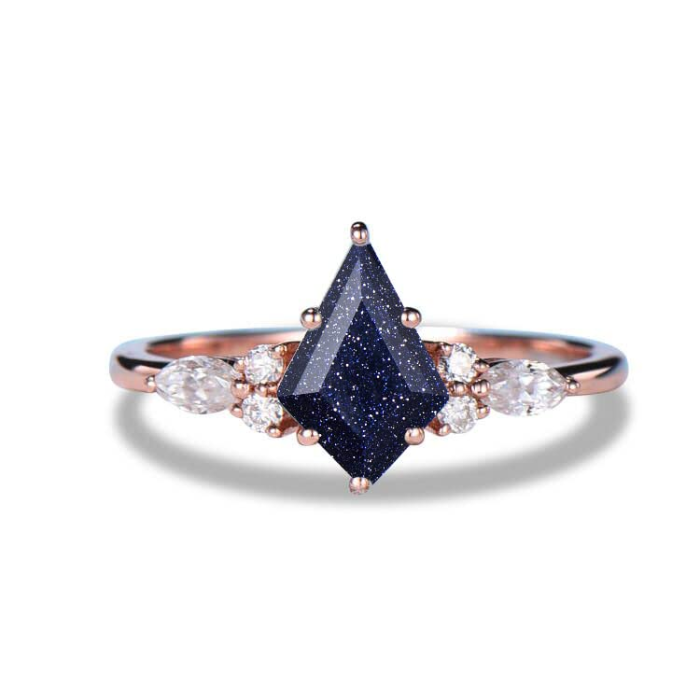 Kite Cut Blue Sandstone Engagement Ring