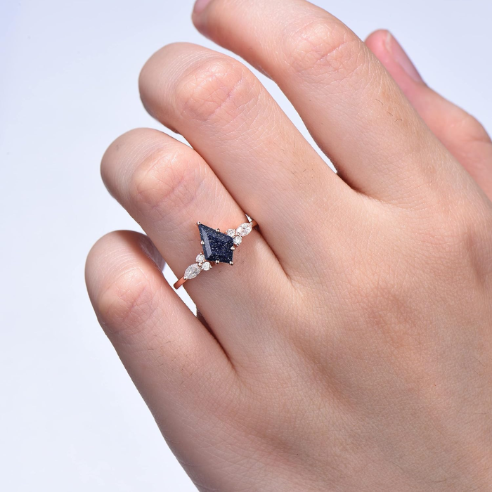 Kite Cut Blue Sandstone Engagement Ring