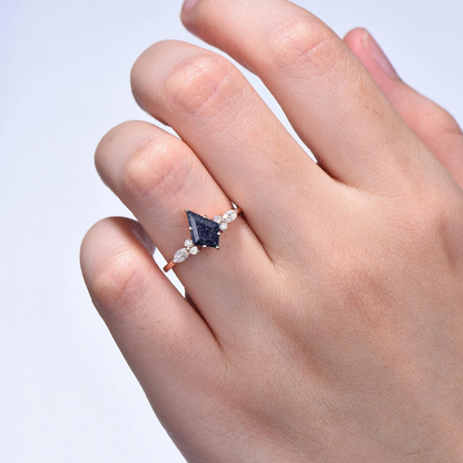 Kite Cut Blue Sandstone Engagement Ring