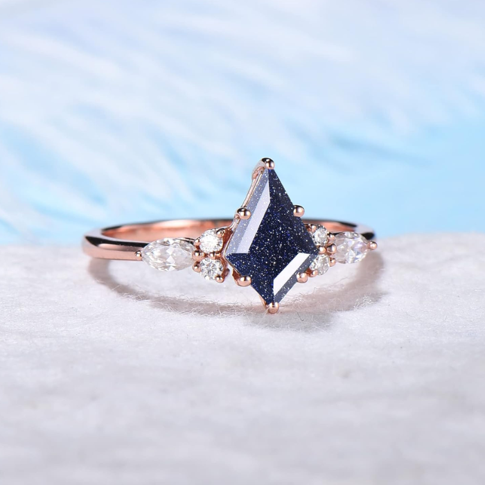 Kite Cut Blue Sandstone Engagement Ring