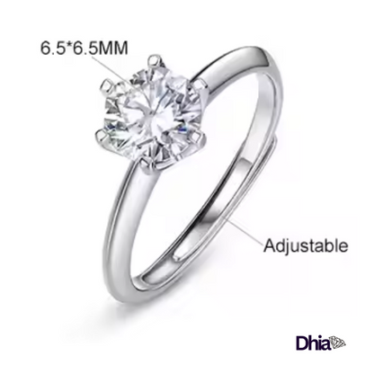 1.0ct S925 Moissanite Solitaire Adjustable Ring