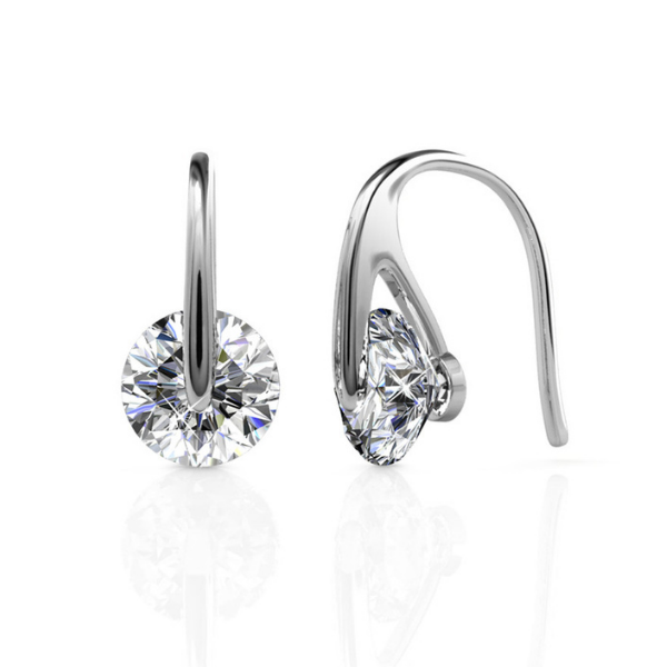 Elegant Hook Drop Earrings Set with Swarovski Crystals