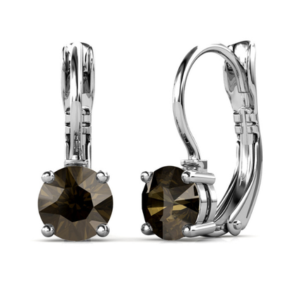 Elegant Smoky Quartz Drop Earrings Set with Swarovski Crystals