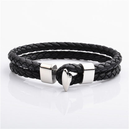 Mens Trendy Anchor Half-Cuff Leather Bracelet