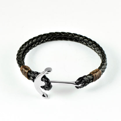 Mens Trendy Full Anchor Style Leather Bracelet