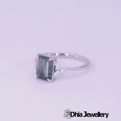 Dhia Emerald Cut Natural Moss Agate Ring