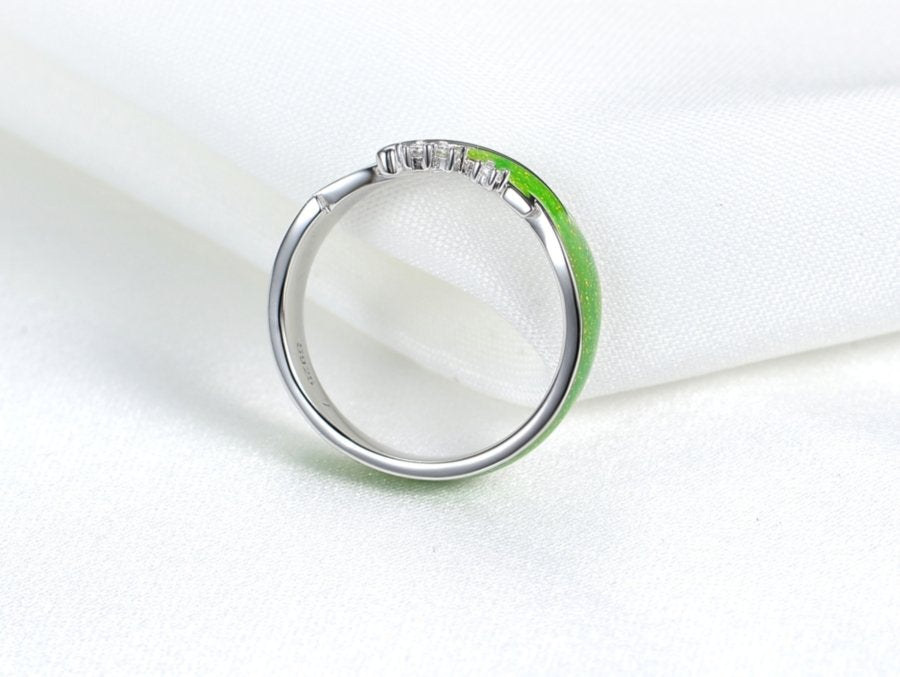 S925 Sterling Silver Leaf Ring Enamel Painted
