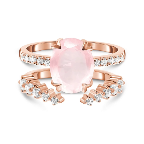 Vintage Promise Rose Quartz Ring Twin Set