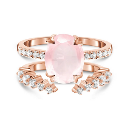 Vintage Promise Rose Quartz Ring Twin Set