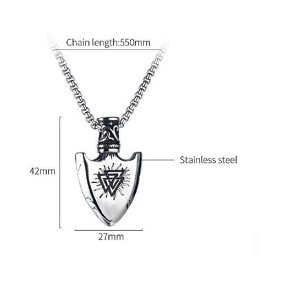 Valknut Arrow Head NecklaceThis Valknut Arrow Head Necklace is crafted from stainless steel, making it highly durable and resistant to corrosion. The intricate design and sophisticated look maNecklacesAD004Dhia JewelleryValknut Arrow Head Necklace